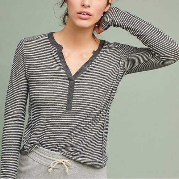 ANTHROPOLOGIE Akemi + Kin Striped Henley Top Large - Picture 13 of 13